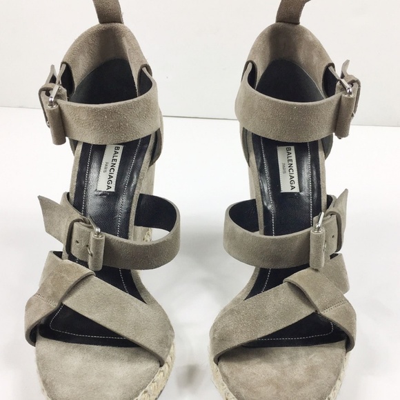 Balenciaga Suede Espadrille Wedge Sandal, Taupe - Picture 2 of 7